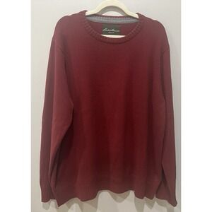Eddie Bauer Men's TXXL Tall XXL Burgundy Heavy Cotton Crew‎ Neck Knit Sweater